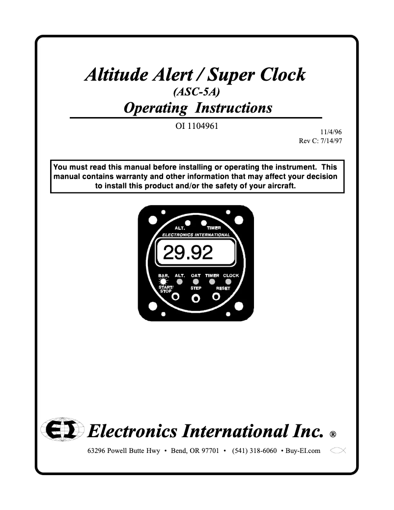 Página 1 del manual Manual de usuario Electronics International ASC-5A