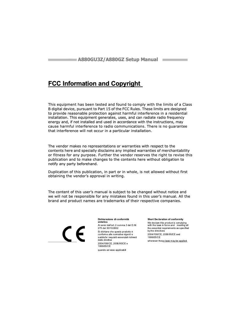 Image de la première page du manuel de l'appareil A880GZ Ver. 6.x
