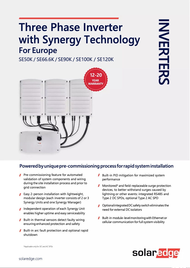 Page 1 de la notice Fiche technique SolarEdge SE66.6K-RW00IBNC4