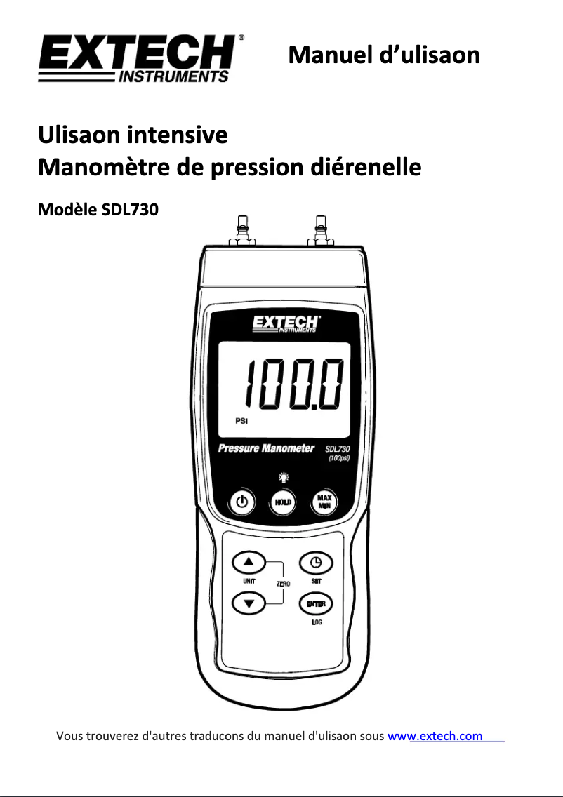 Page 1 de la notice Manuel utilisateur Extech SDL730