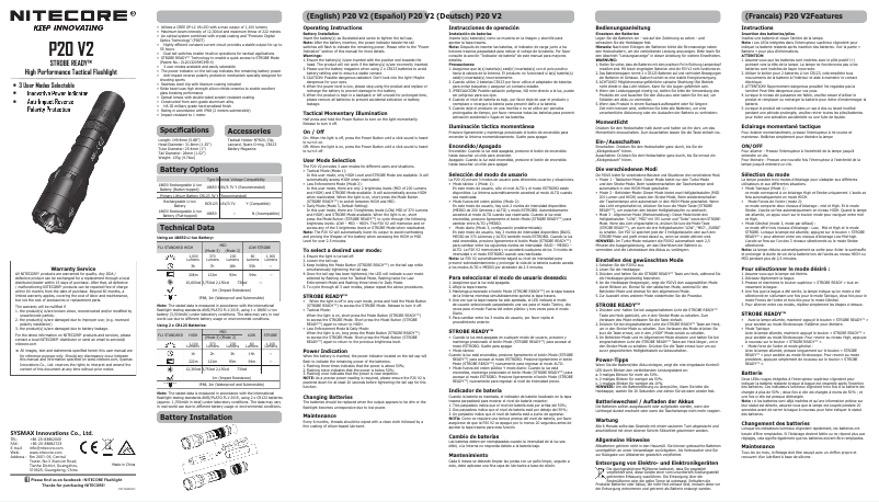 Página 1 del manual Manual de usuario Nitecore P20 V2