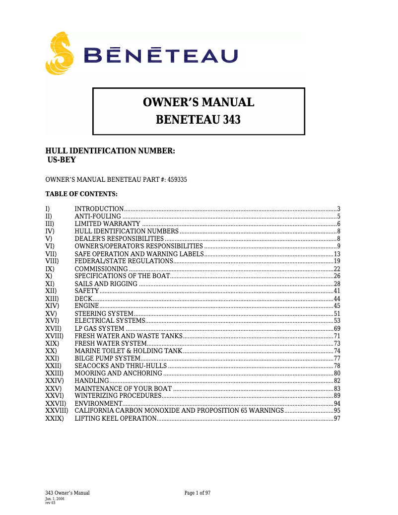 Page 1 de la notice Manuel utilisateur Beneteau 343