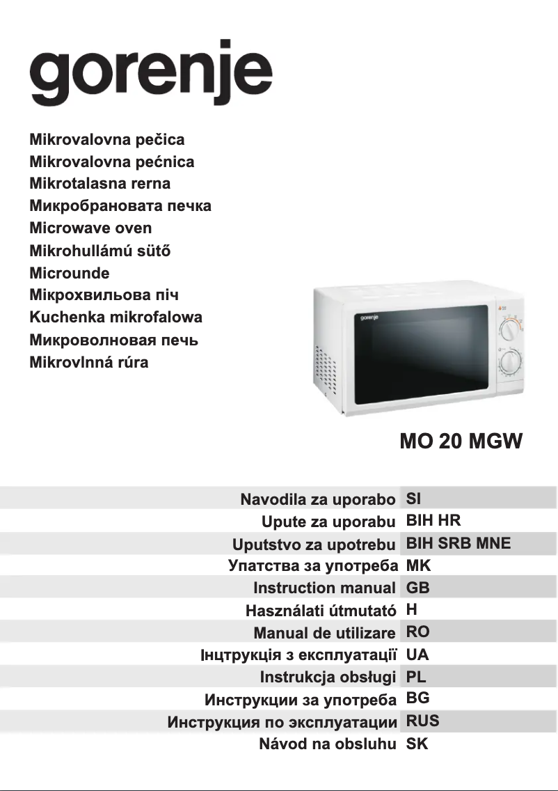 Page n°1 - Manuel utilisateur Gorenje MO20MGW