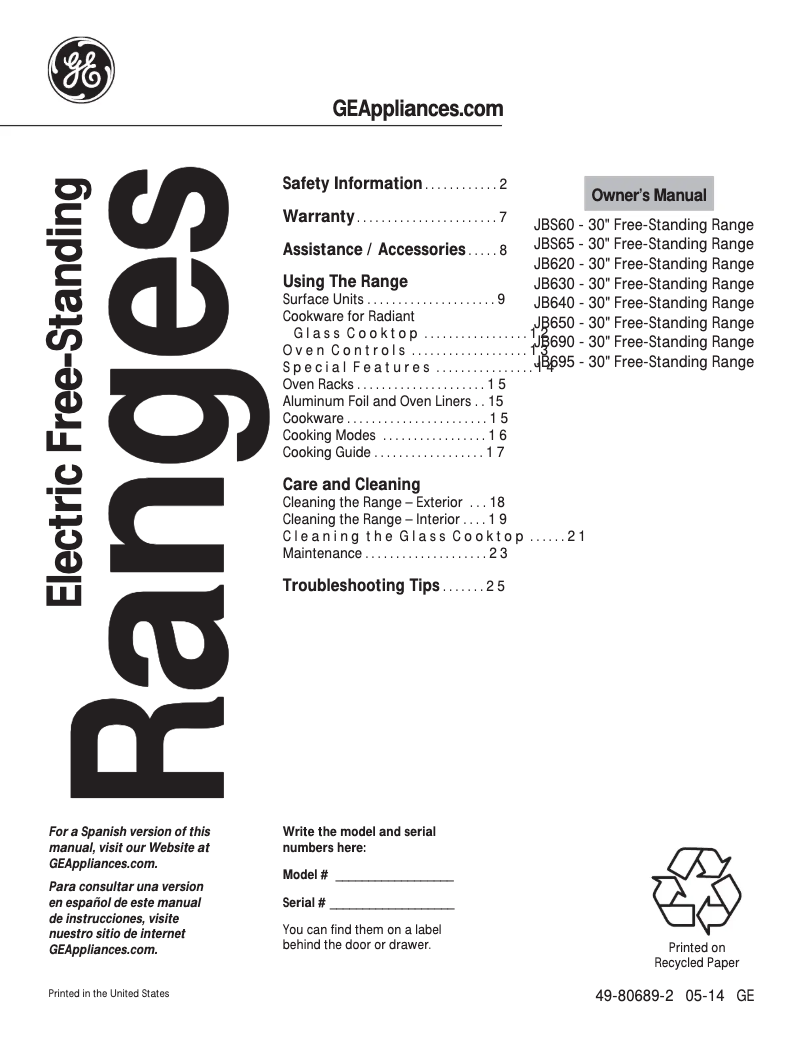Page 1 of the manual Instruction Manual GE JBS65DFBB