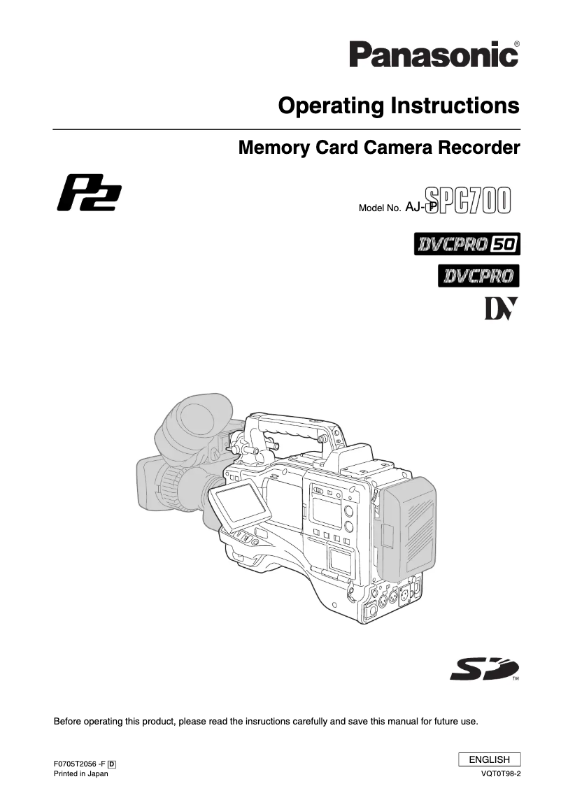 Página 1 del manual Manual de usuario Panasonic AJ-SPC700P