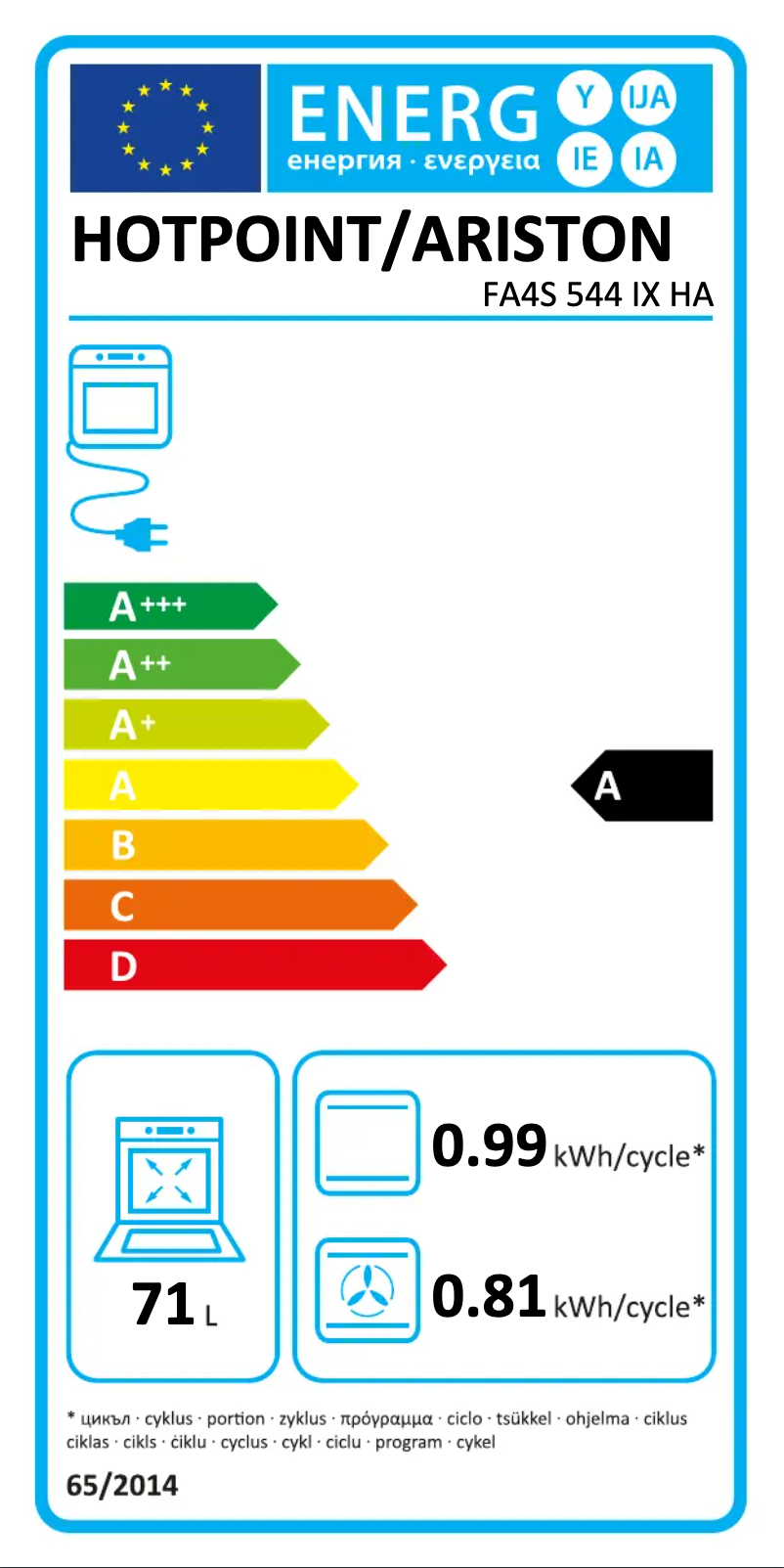 Page n°1 - Label énergétique Hotpoint FA4S 544 IX HA