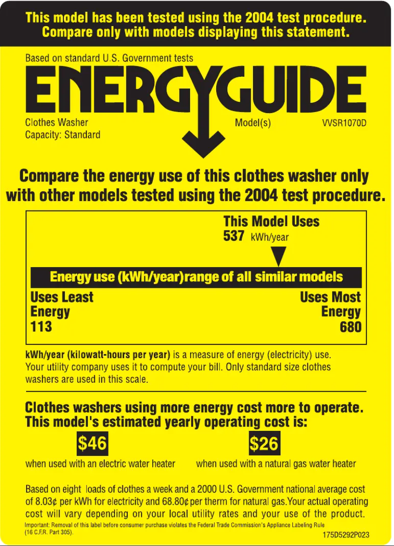 Page n°1 - Label énergétique Hotpoint VVSR1070DWW