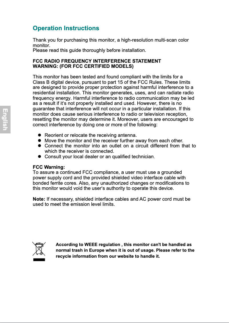 Page 1 de la notice Manuel utilisateur Yuraku YV216WB2