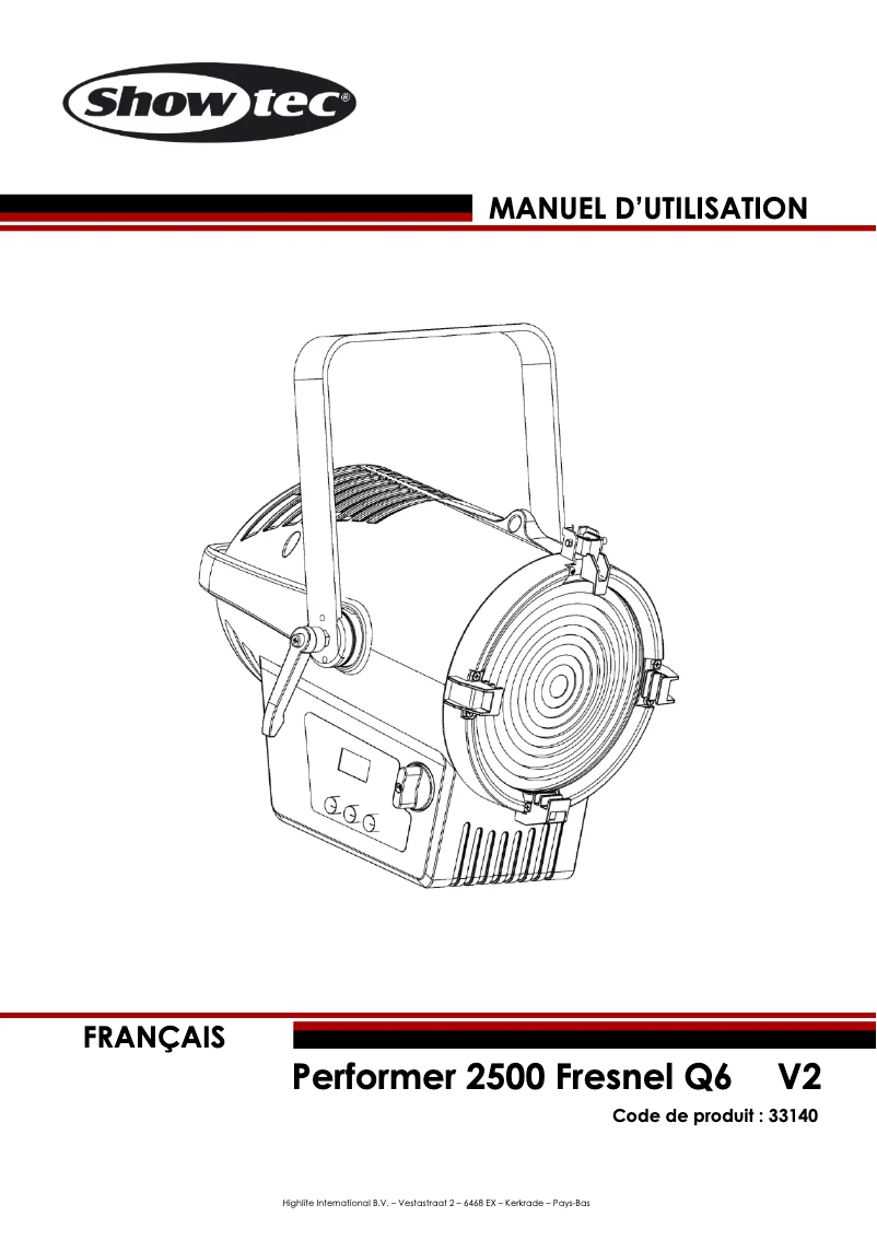 Page n°1 - Manuel utilisateur Showtec Performer 2500 Fresnel Q6