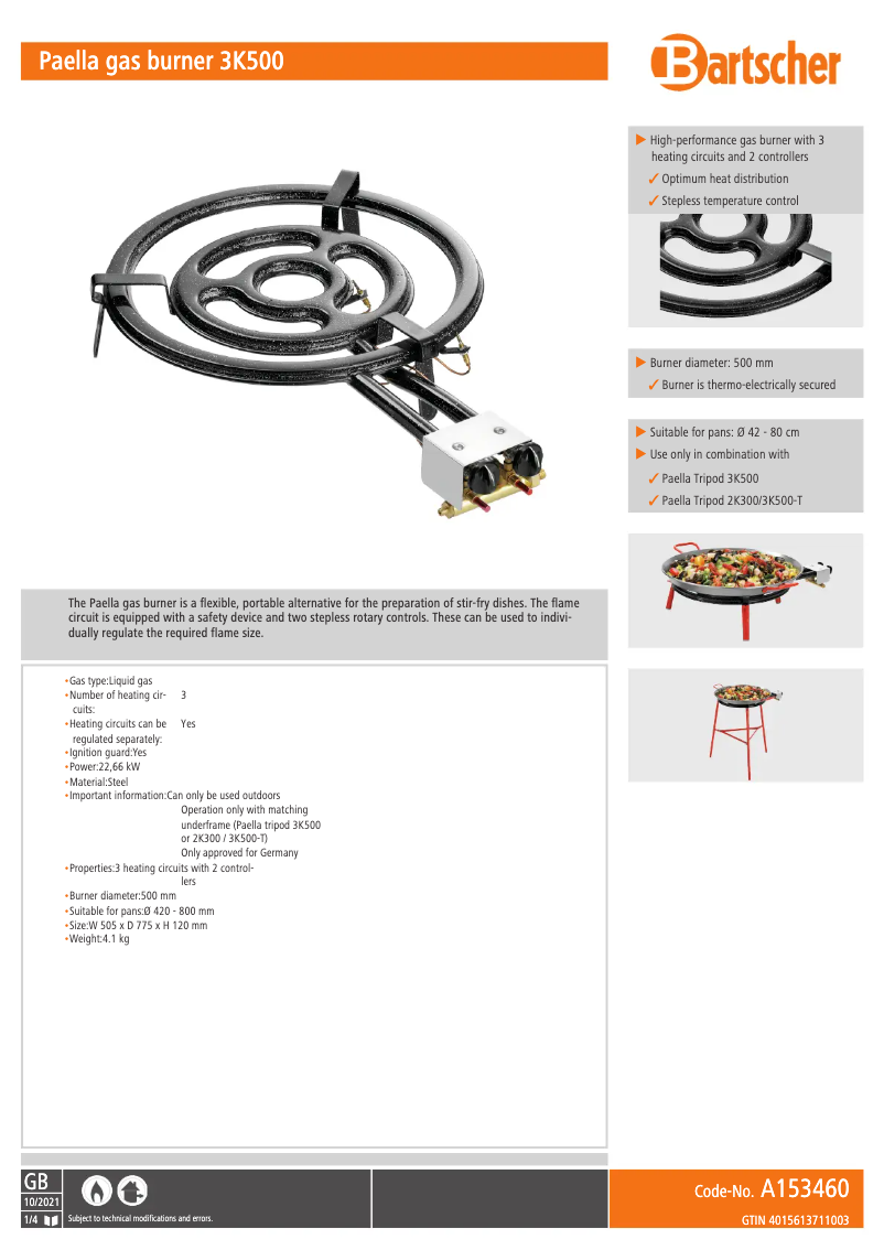 Page 1 de la notice Manuel utilisateur Bartscher 3K500