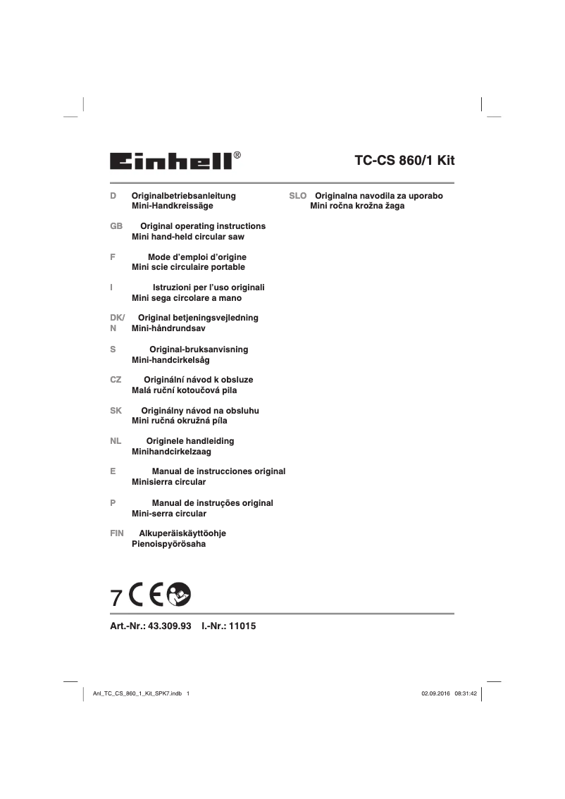 Page 1 de la notice Manuel utilisateur Einhell TC-CS 860