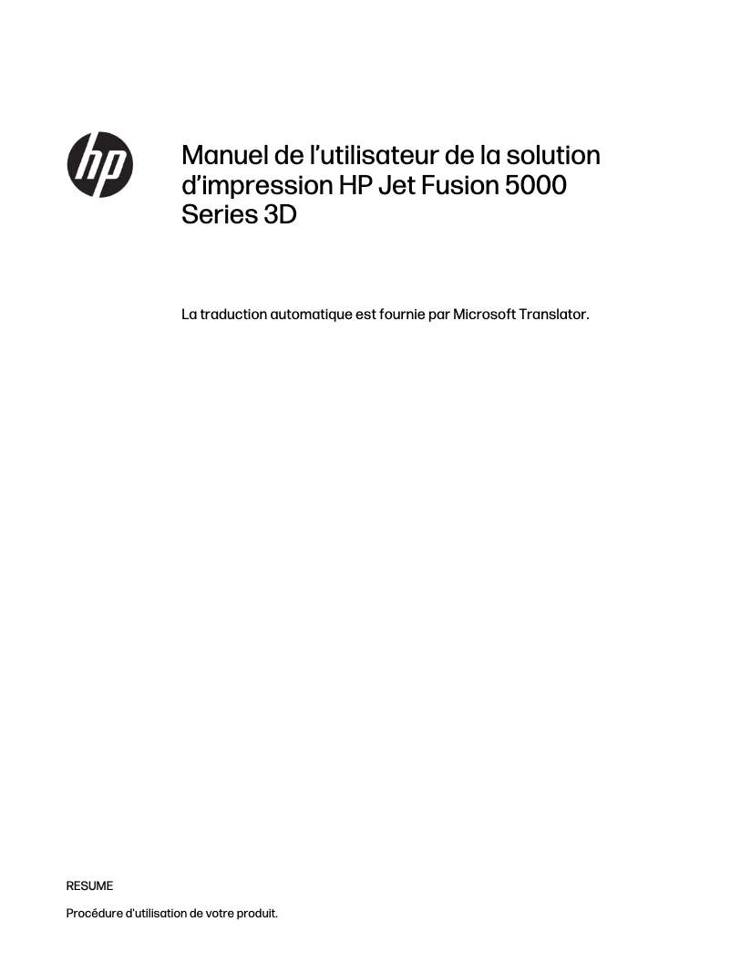 Page 1 de la notice Manuel utilisateur HP Jet Fusion 5000
