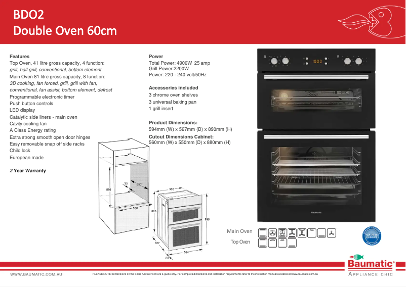 Page 1 de la notice Fiche technique Baumatic BDO2