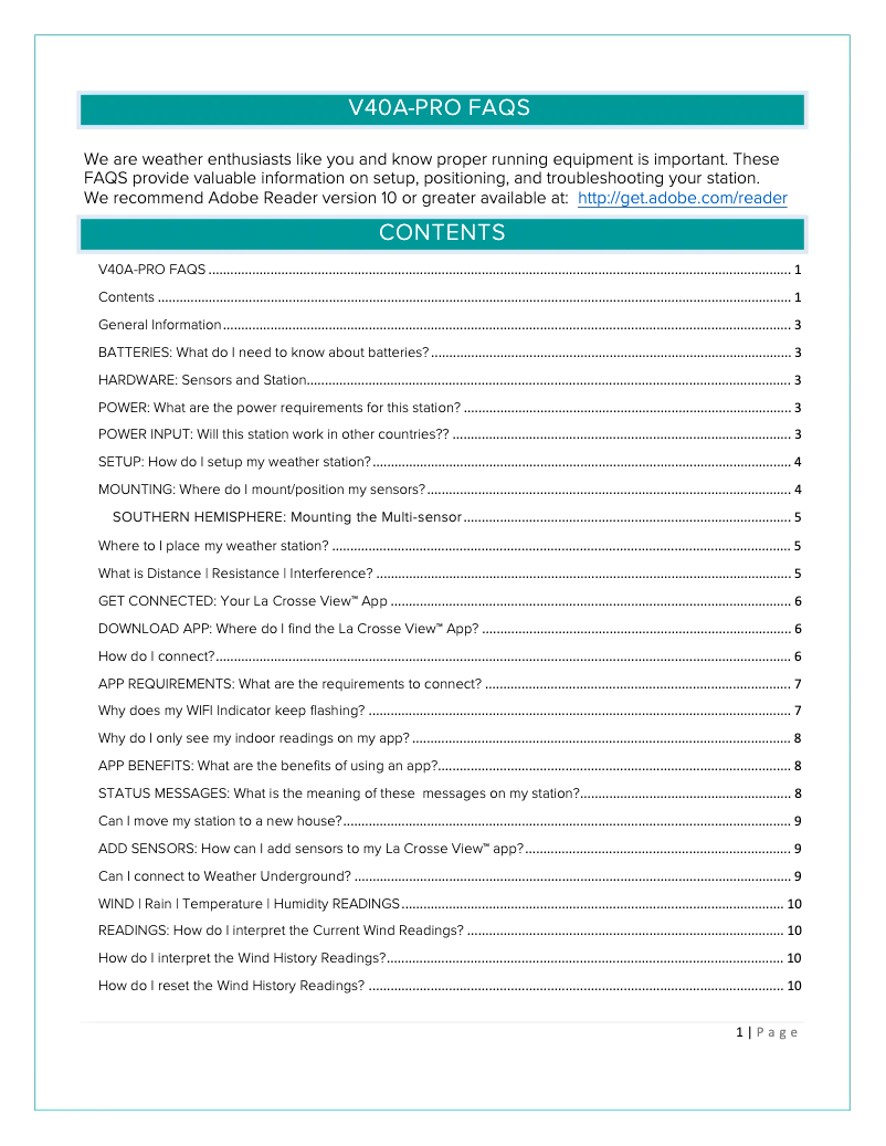 Page 1 de la notice FAQ La Crosse Technology V40A-PRO