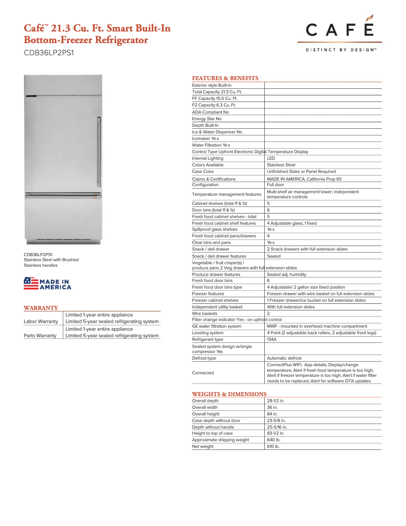 Página 1 del manual Ficha técnica GE Café CDB36LP2PS1