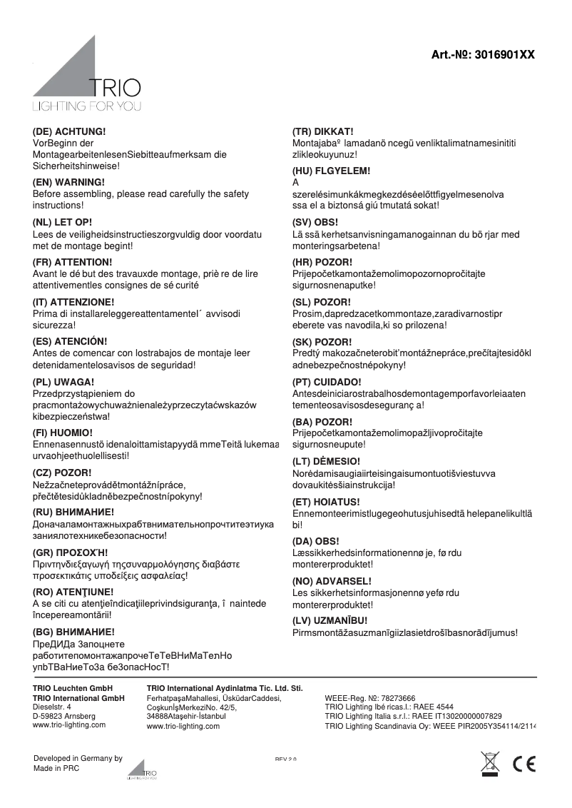 Page 1 de la notice Manuel utilisateur Trio Lighting Midas 301690106