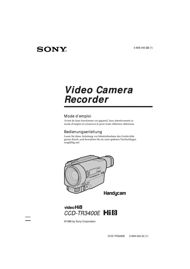 Page 1 de la notice Manuel utilisateur Sony CCD-TR3400E