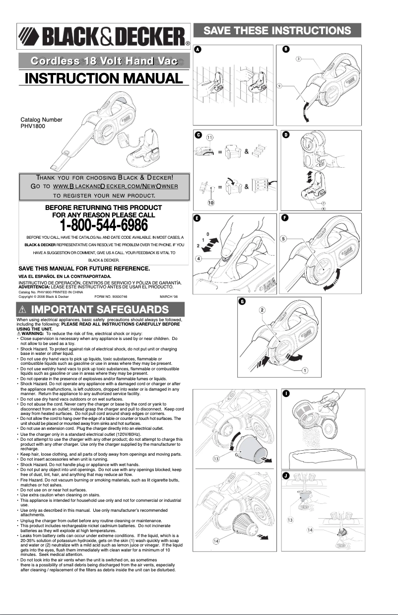 Page 1 de la notice Manuel utilisateur Black & Decker Dustbuster PHV1800