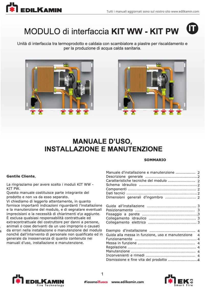 Page 1 de la notice Manuel utilisateur Edilkamin KIT WW