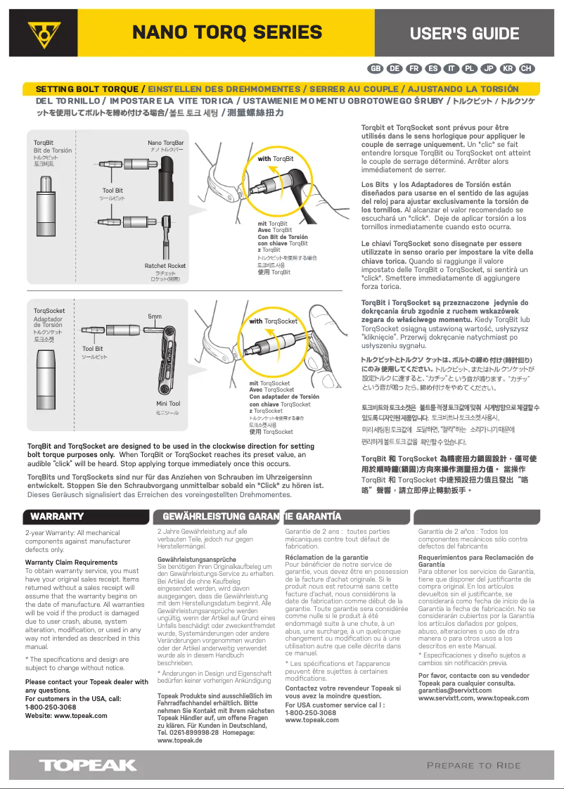 Page 1 de la notice Manuel utilisateur Topeak Nano TorqBox DX