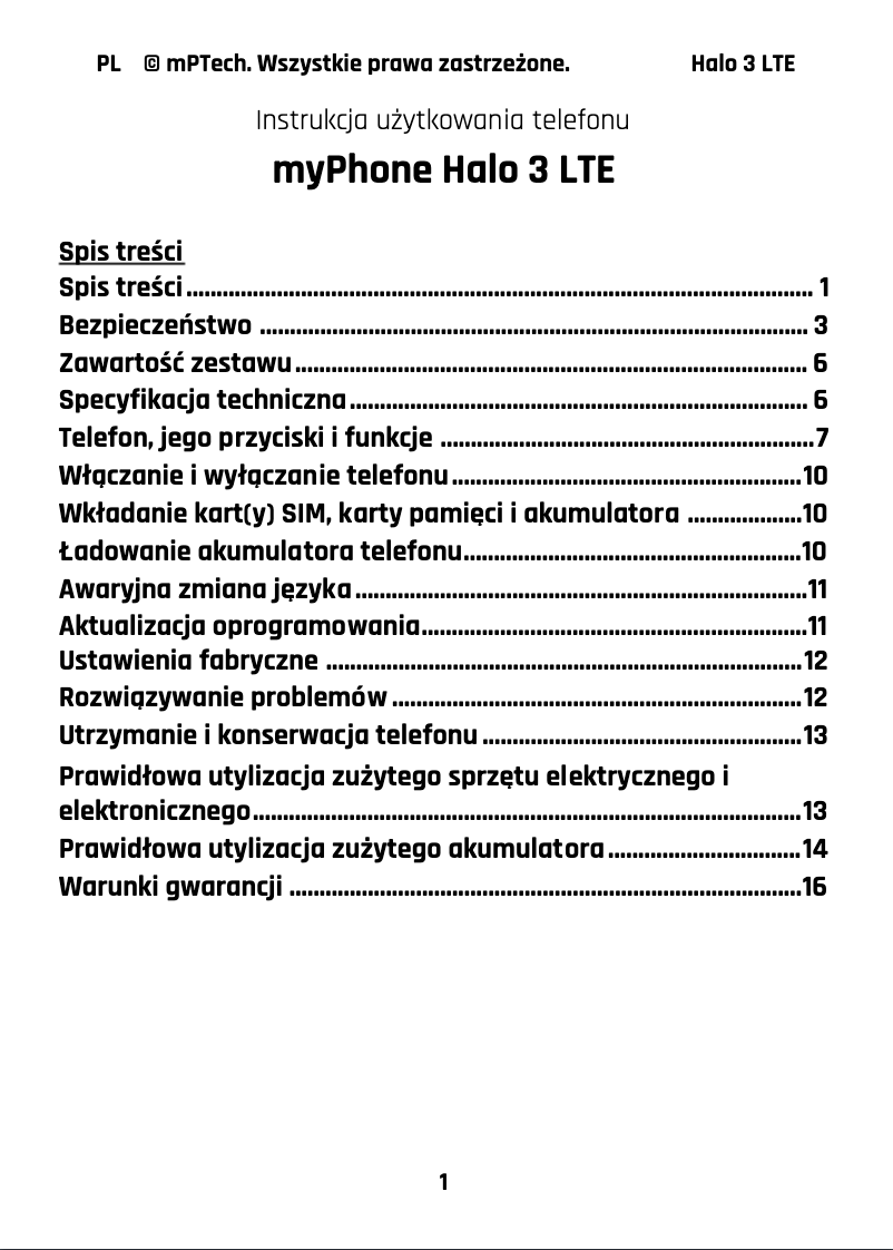 Page 1 de la notice Manuel utilisateur myPhone HALO 3 LTE