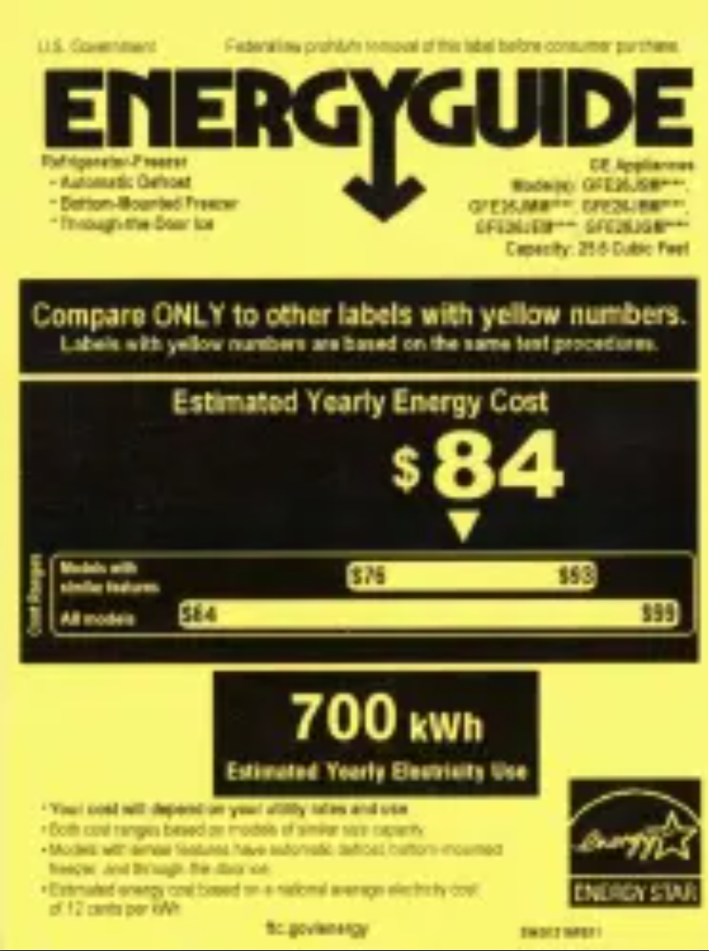Page 1 de la notice Label énergétique GE GFE26JEMDS