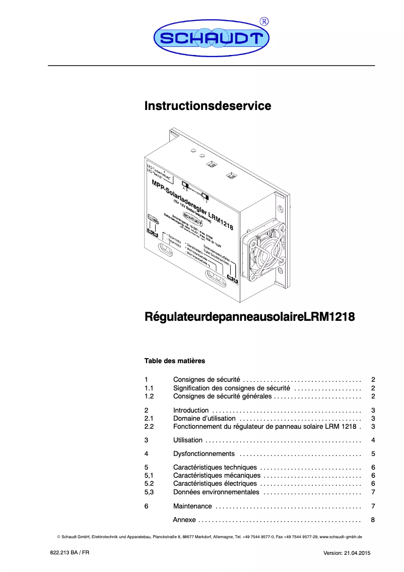 Image de la première page du manuel de l'appareil LRM 1218