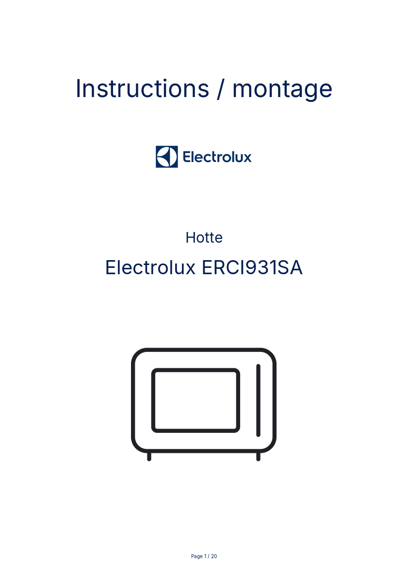 Page n°1 - Instructions / montage Electrolux ERCI931SA
