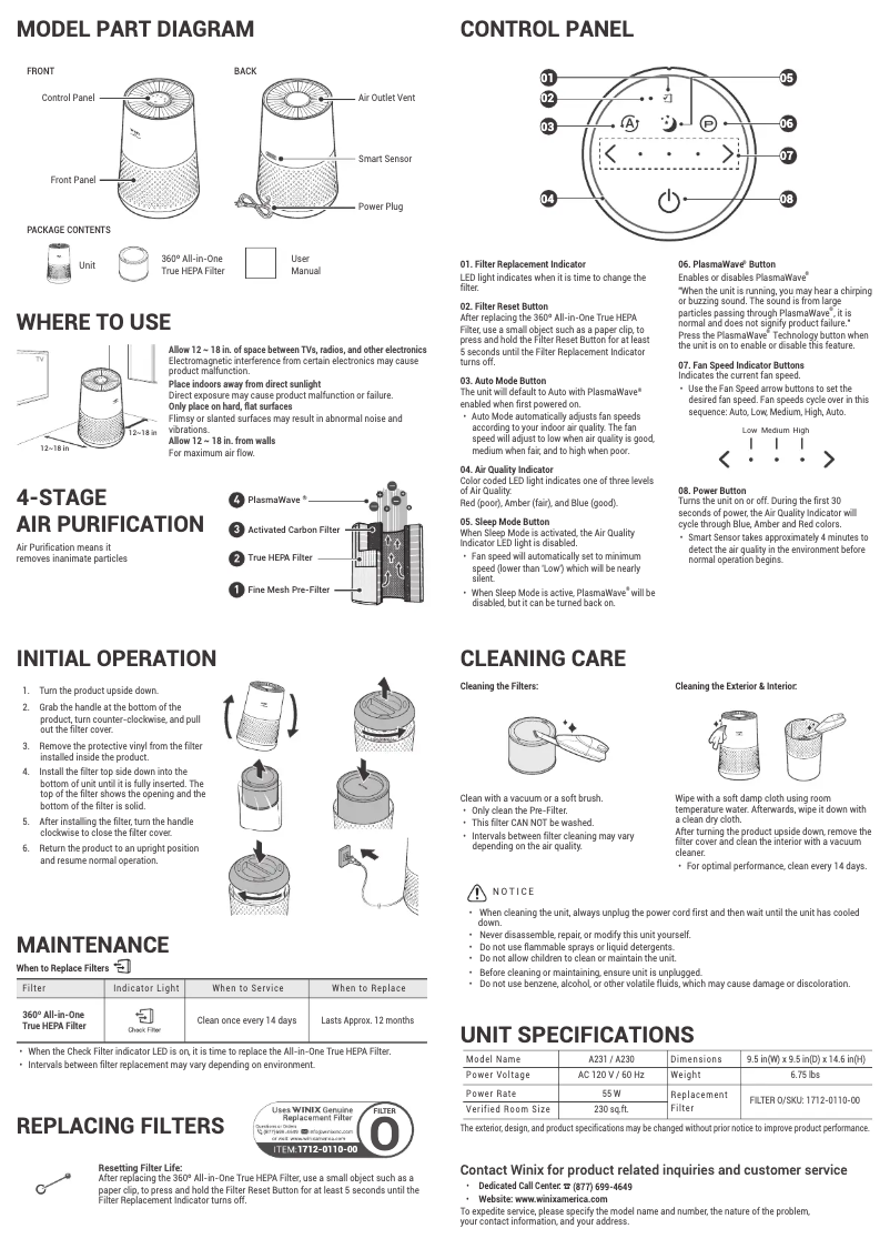Page n°1 - Manuel utilisateur Winix A231