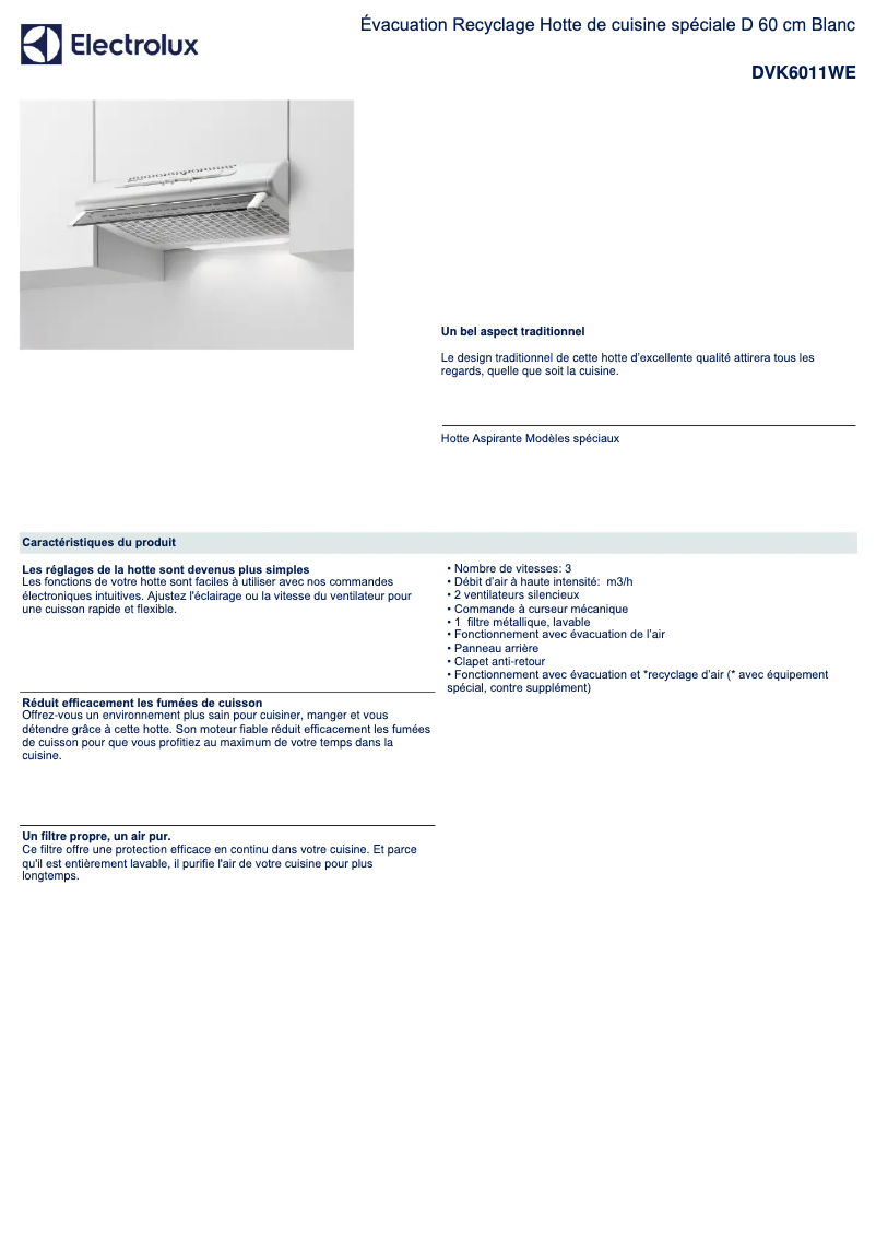 Page n°1 - Fiche technique Electrolux DVK6011WE