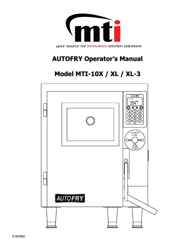 Page n°1 - Manuel utilisateur AutoFry MTI-10XL