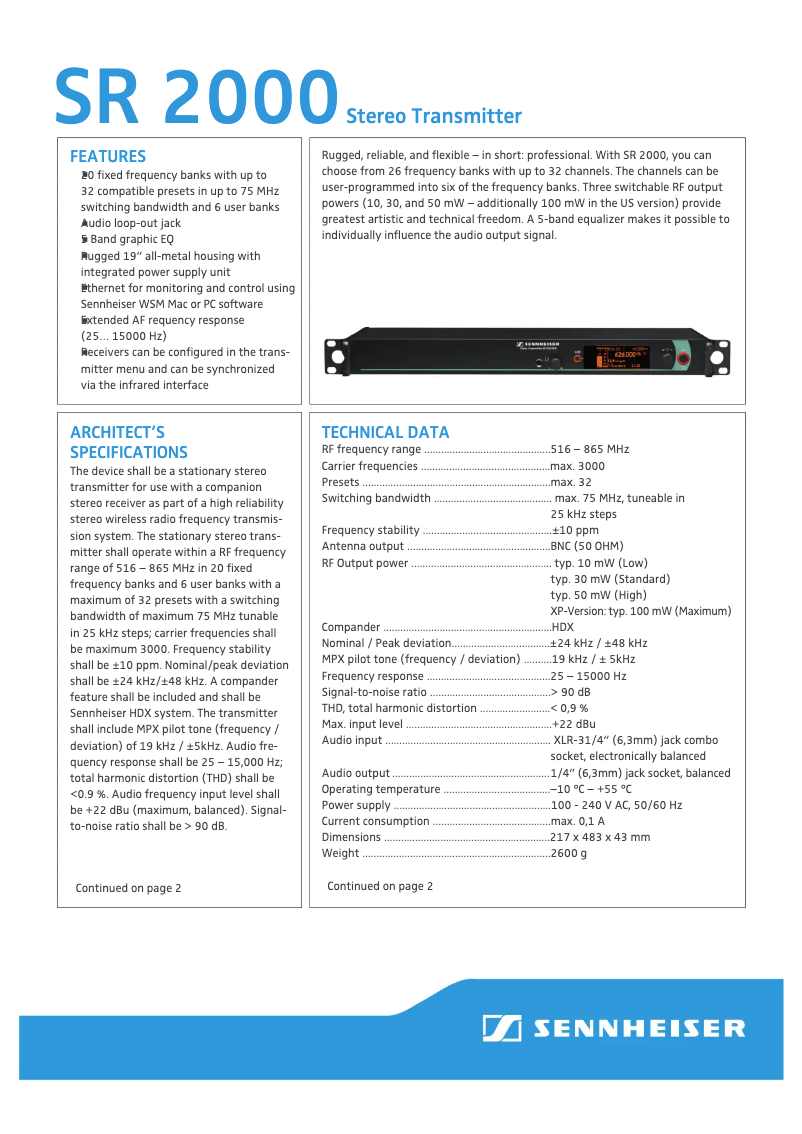 Página 1 del manual Ficha técnica Sennheiser SR 2000 IEM