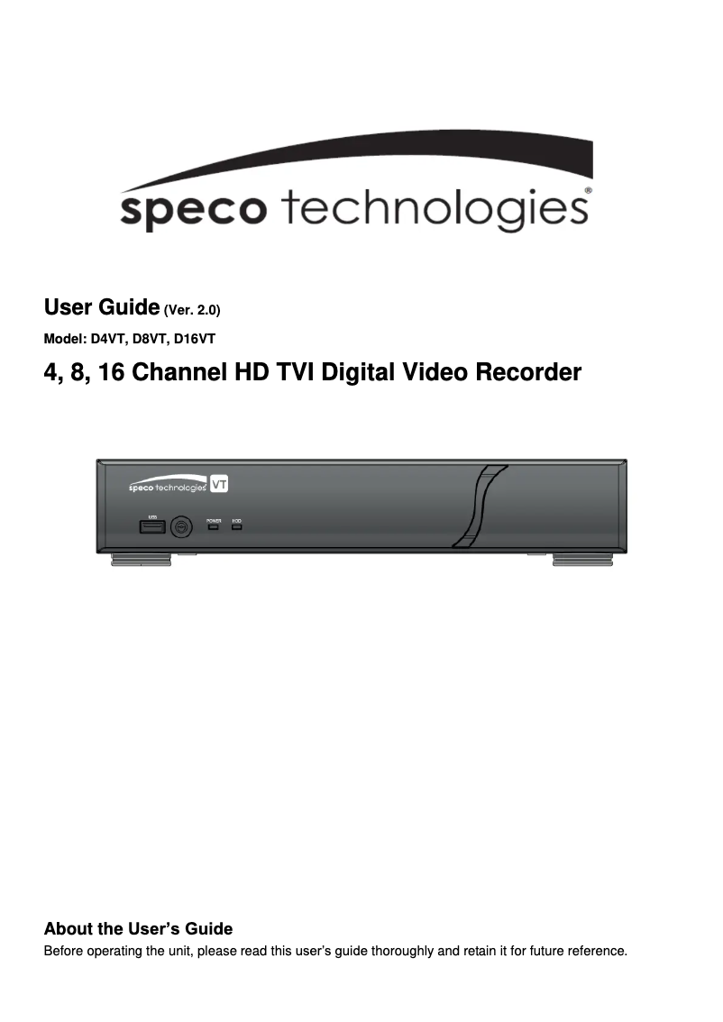 Page 1 de la notice Manuel utilisateur Speco Technologies D16WVTM2TB