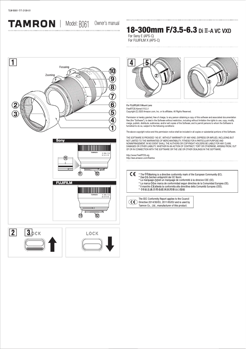 Page 1 de la notice Manuel utilisateur Tamron 18-300mm f/3.5-6.3 Di III-A VC VXD