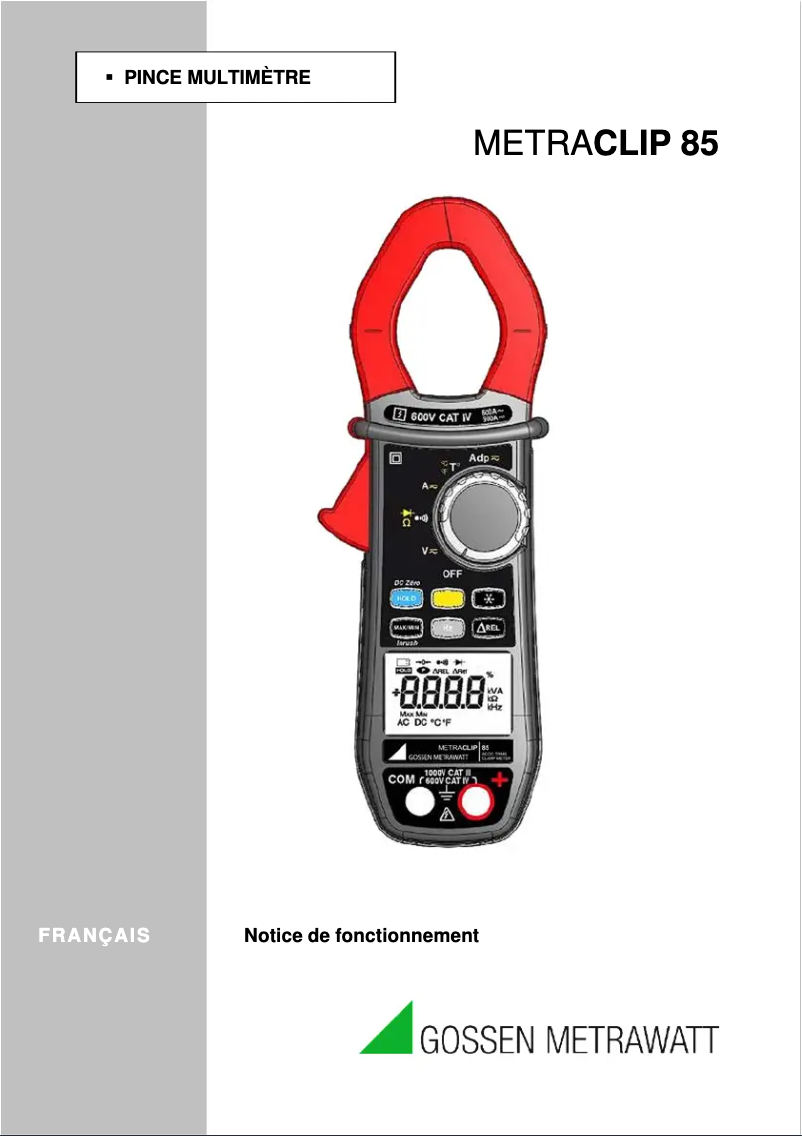 Page 1 de la notice Manuel utilisateur Gossen Metrawatt MetraClip 85
