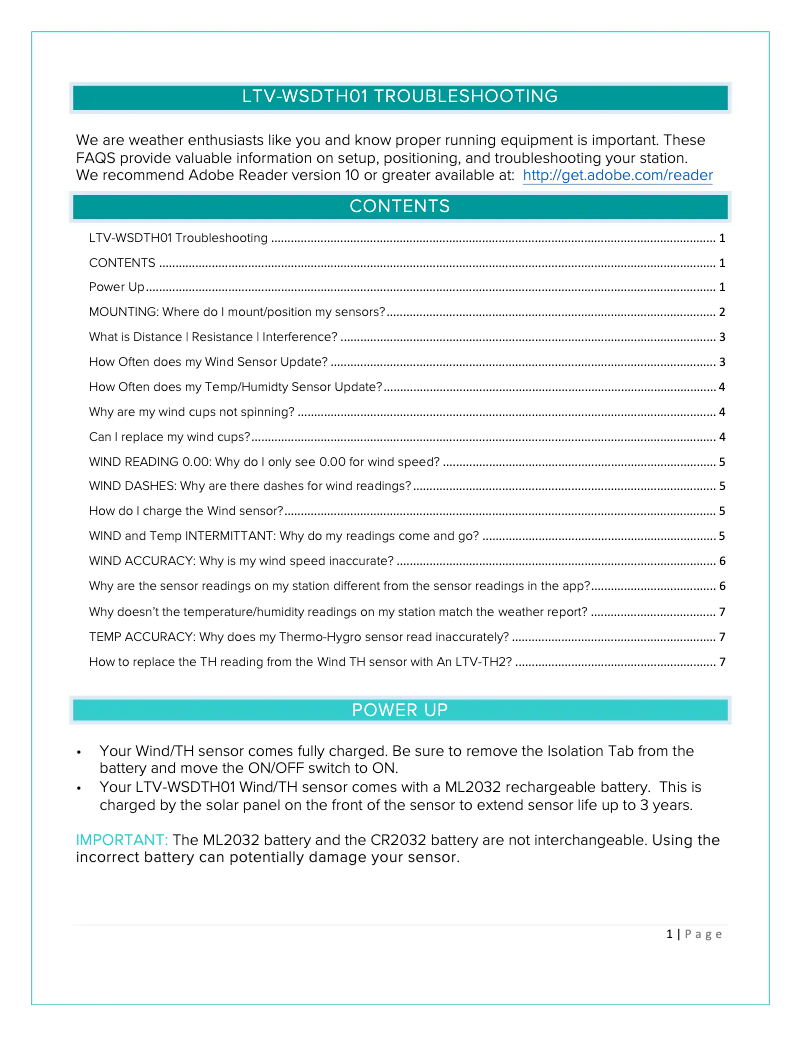 Page n°1 - FAQ La Crosse Technology LTV-WSDTH01