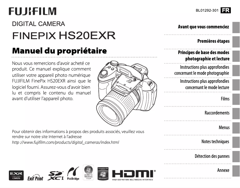 Page 1 de la notice Manuel utilisateur Fujifilm FinePix HS22EXR