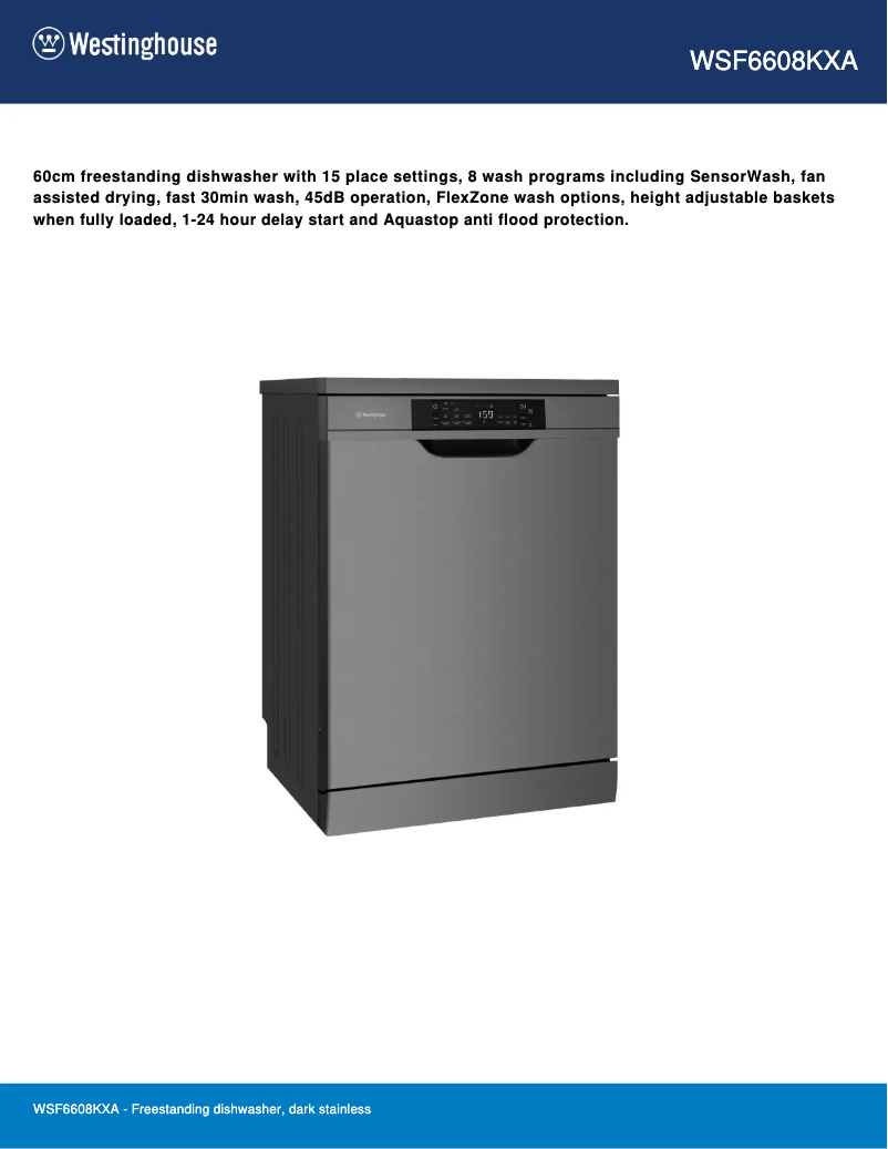 Page 1 de la notice Fiche technique Westinghouse WSF6608KXA