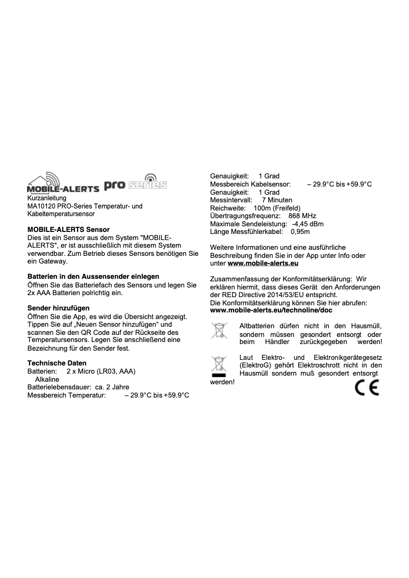 Page 1 de la notice Manuel utilisateur Techno Line MA 10120