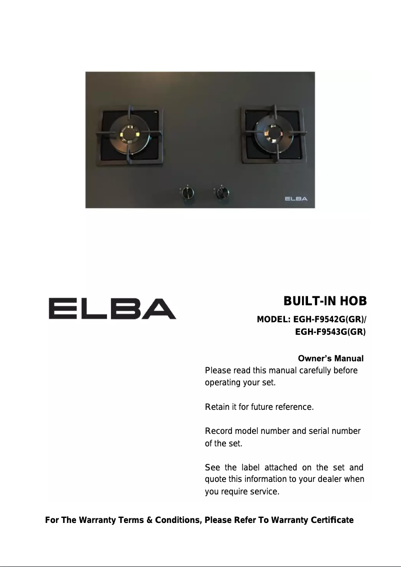 Page 1 de la notice Manuel utilisateur Elba EGH-F9542G(GR)