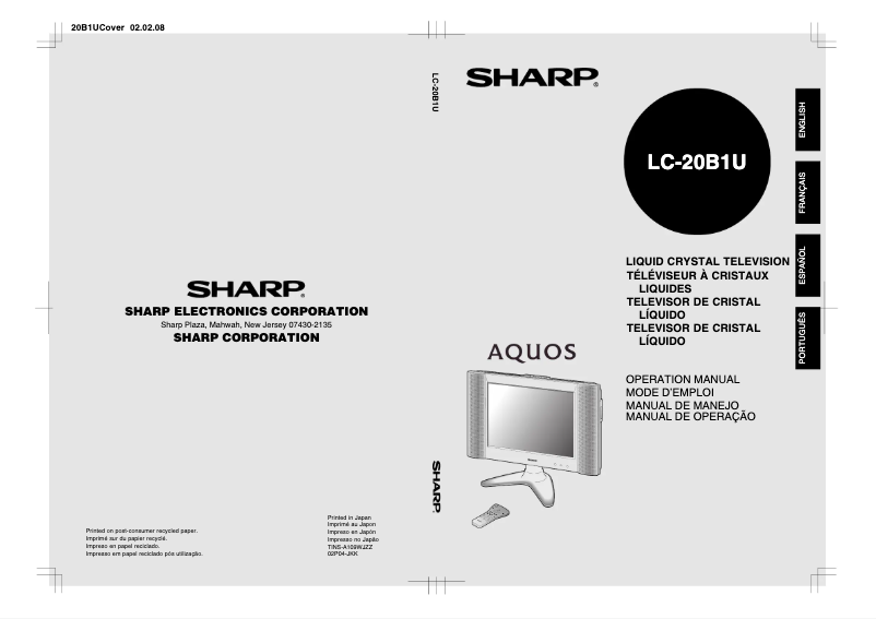Page n°1 - Manuel utilisateur Sharp LC-20B1U