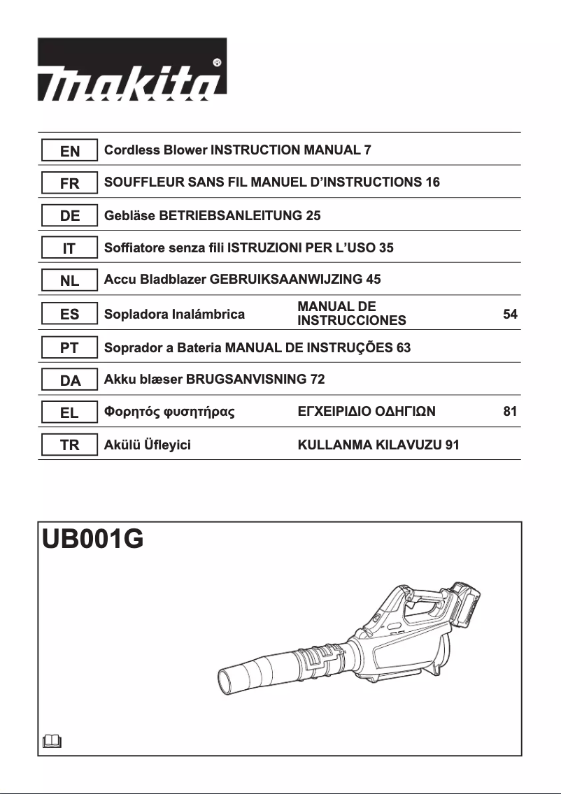 Page 1 de la notice Manuel utilisateur Makita UB001GZ