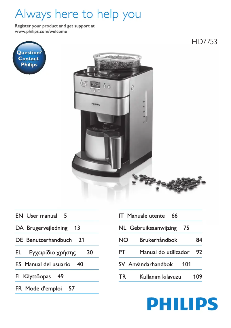 Página 1 del manual Manual de usuario Philips Grind & Brew HD7753