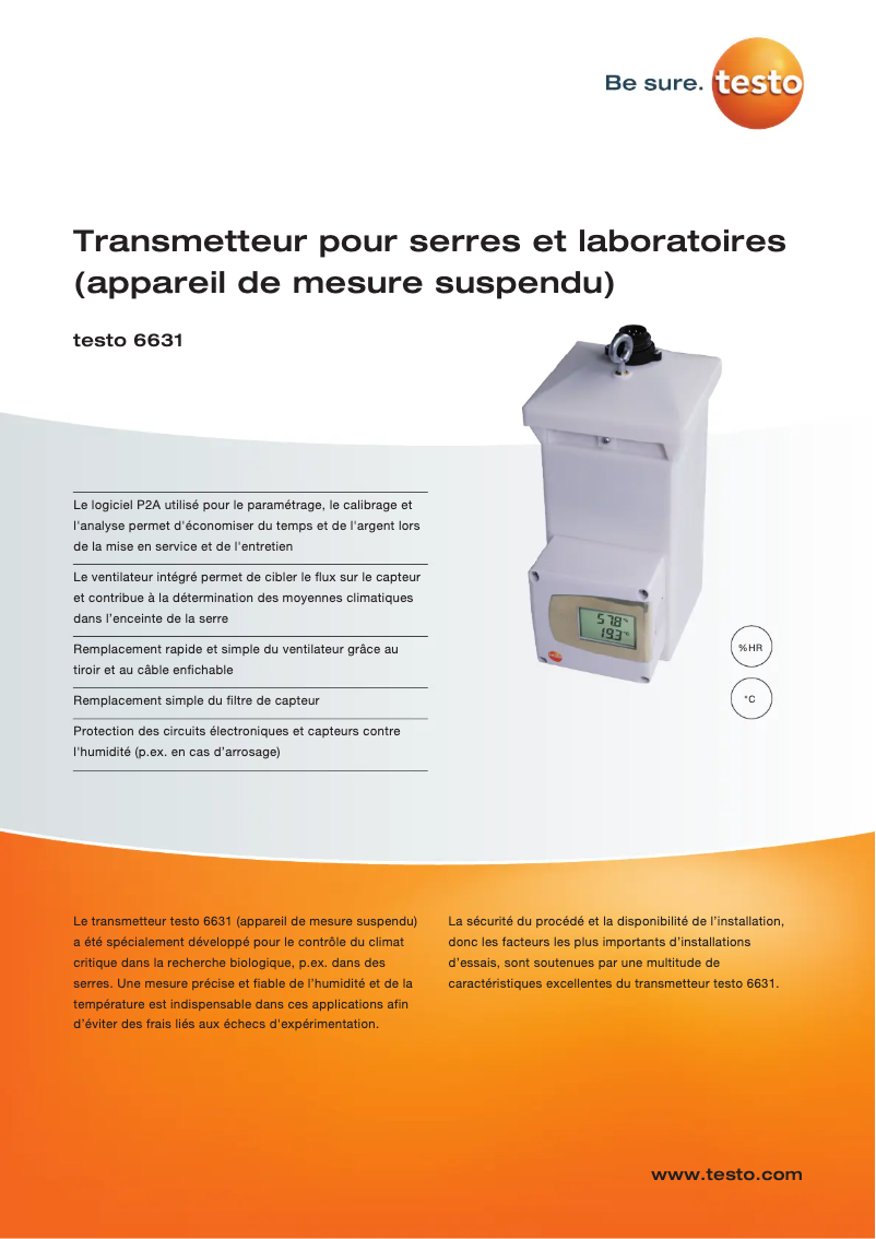Page 1 de la notice Fiche technique Testo 6631