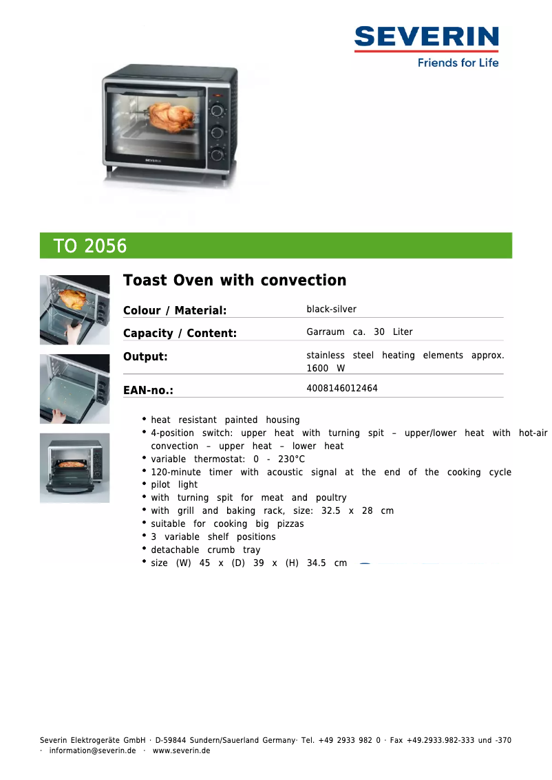 Page n°1 - Fiche technique Severin TO 2056