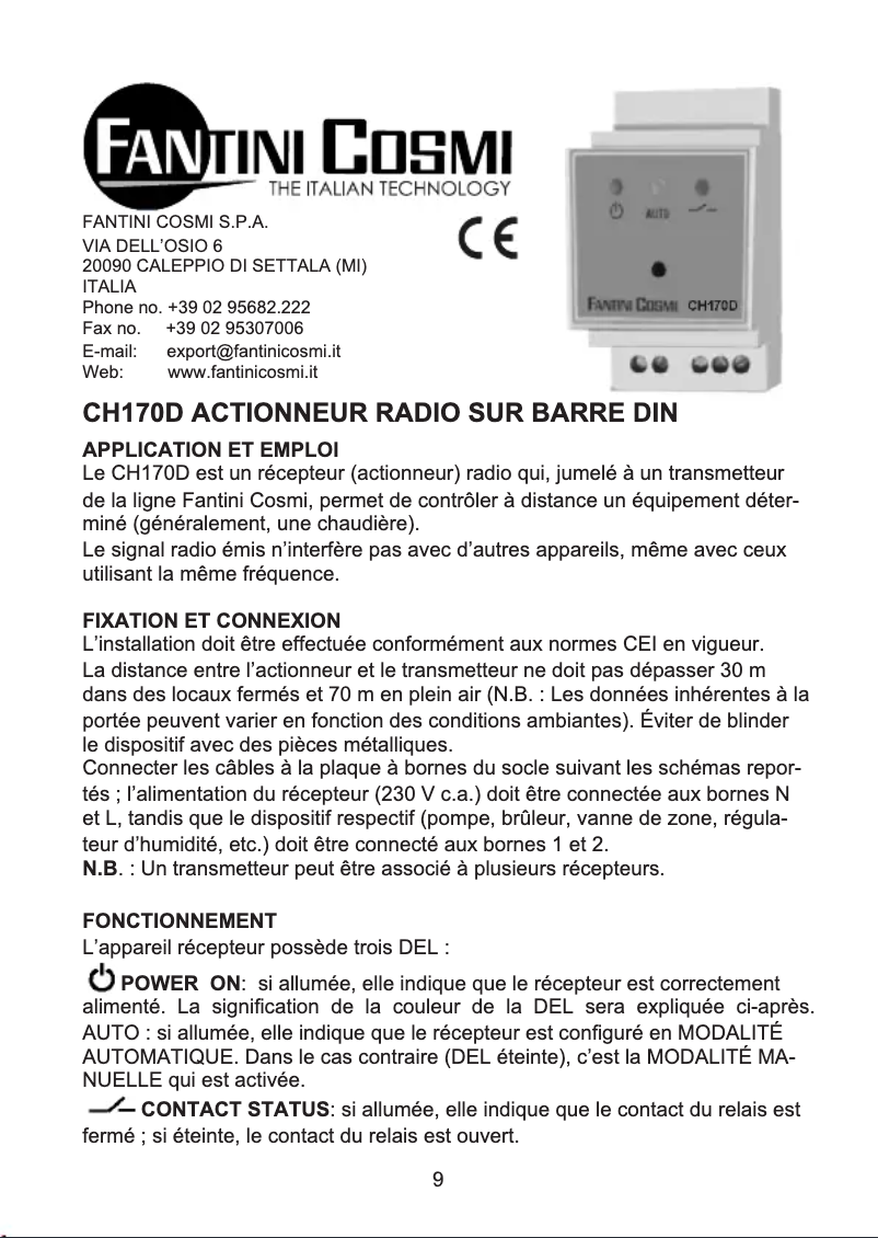 Page 1 de la notice Manuel utilisateur Fantini Cosmi CH170D