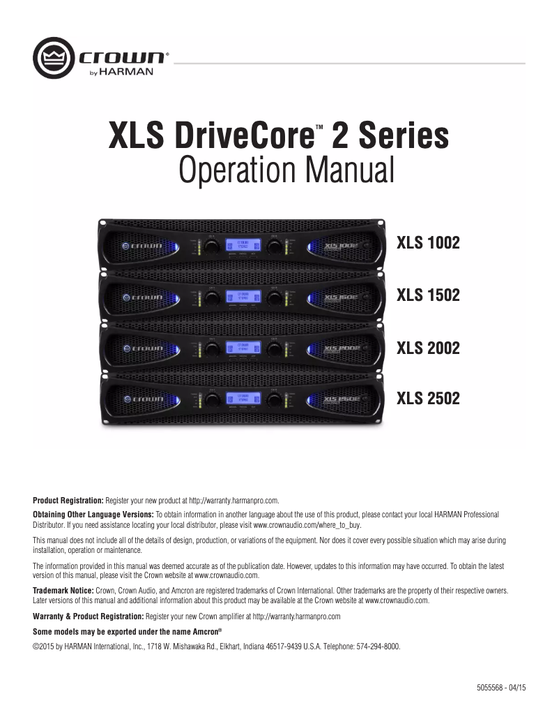 Page n°1 - Manuel utilisateur Crown XLS DriveCore 2 1502
