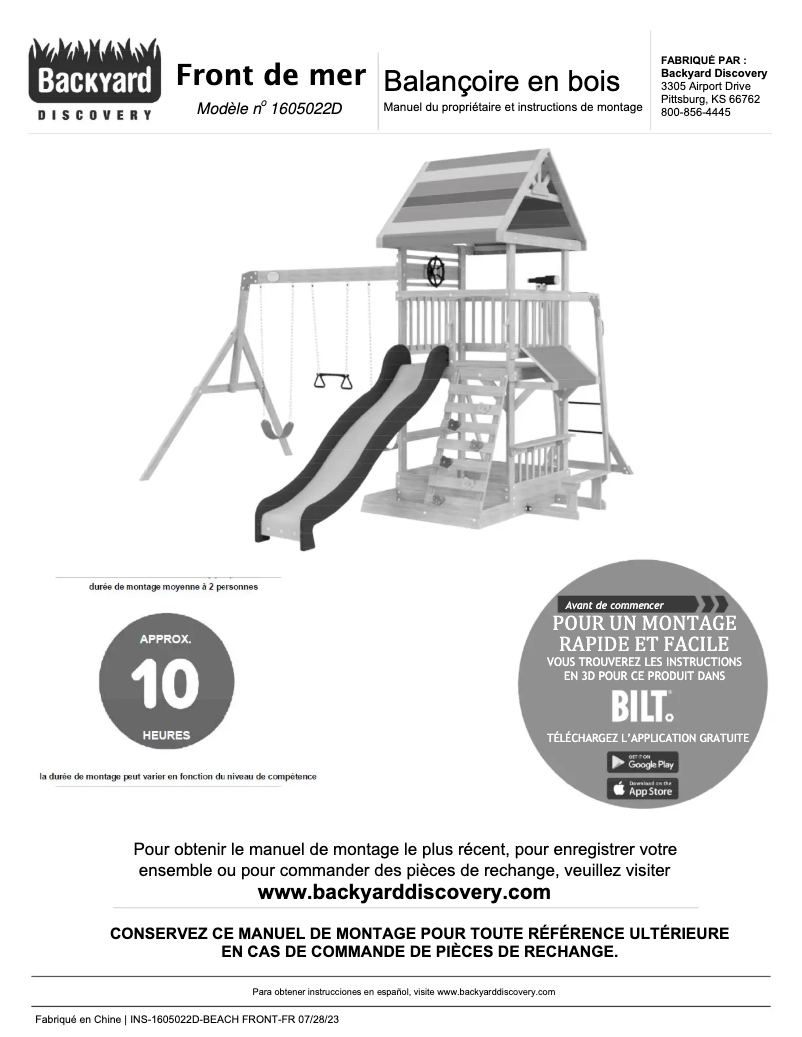 Page n°1 - Manuel utilisateur Backyard Discovery Beach Front