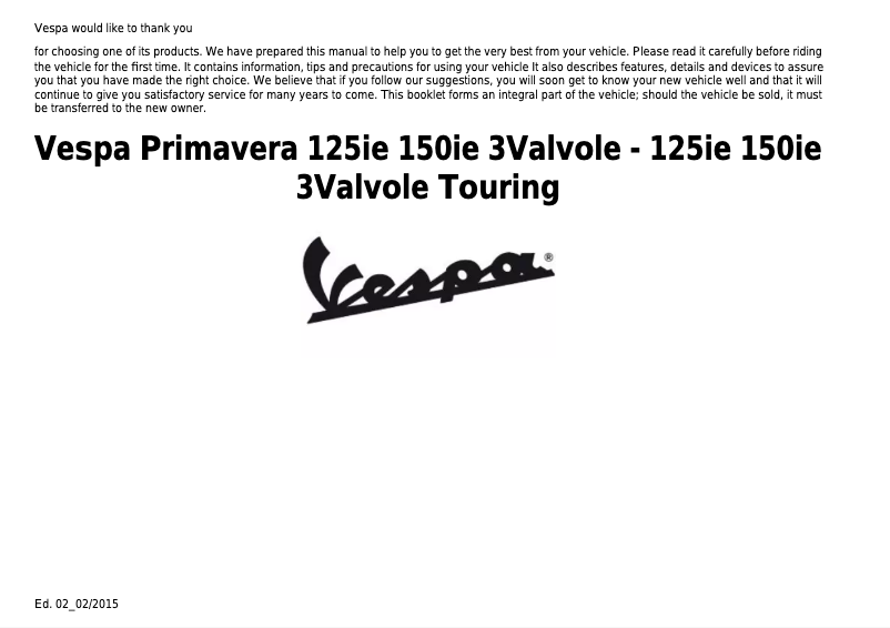 Página 1 del manual Manual de usuario Vespa Primavera 125ie 3V (2015)