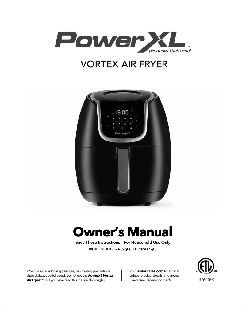 Page n°1 - Manuel utilisateur PowerXL Vortex Air Fryer ID1702A